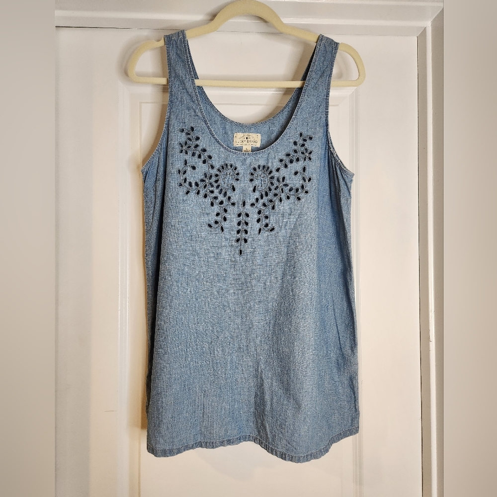 Lucky Brand Chambray Eyelet Tank
